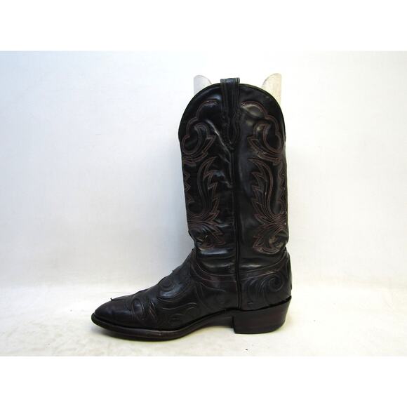 J CHISHOLM Mens Size 9.5 D Black Red Leather Cowboy Western Boots